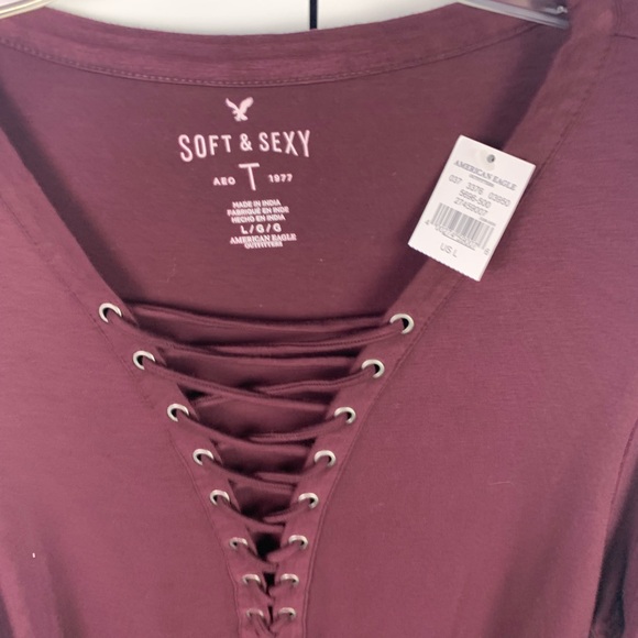NWT American Eagle LARGE Soft Sexy Purple Lace Up V-Neck Long Sleeve Shirt Date - Picture 3 of 5